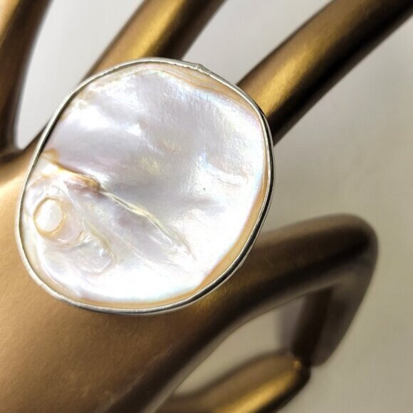 Natural Baroque Mother Of Pearl Ring ADJUSTABLE Band - Picture 2 of 6
